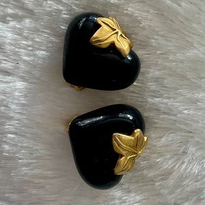 Vintage black heart GIVENCHY signed clip earrings